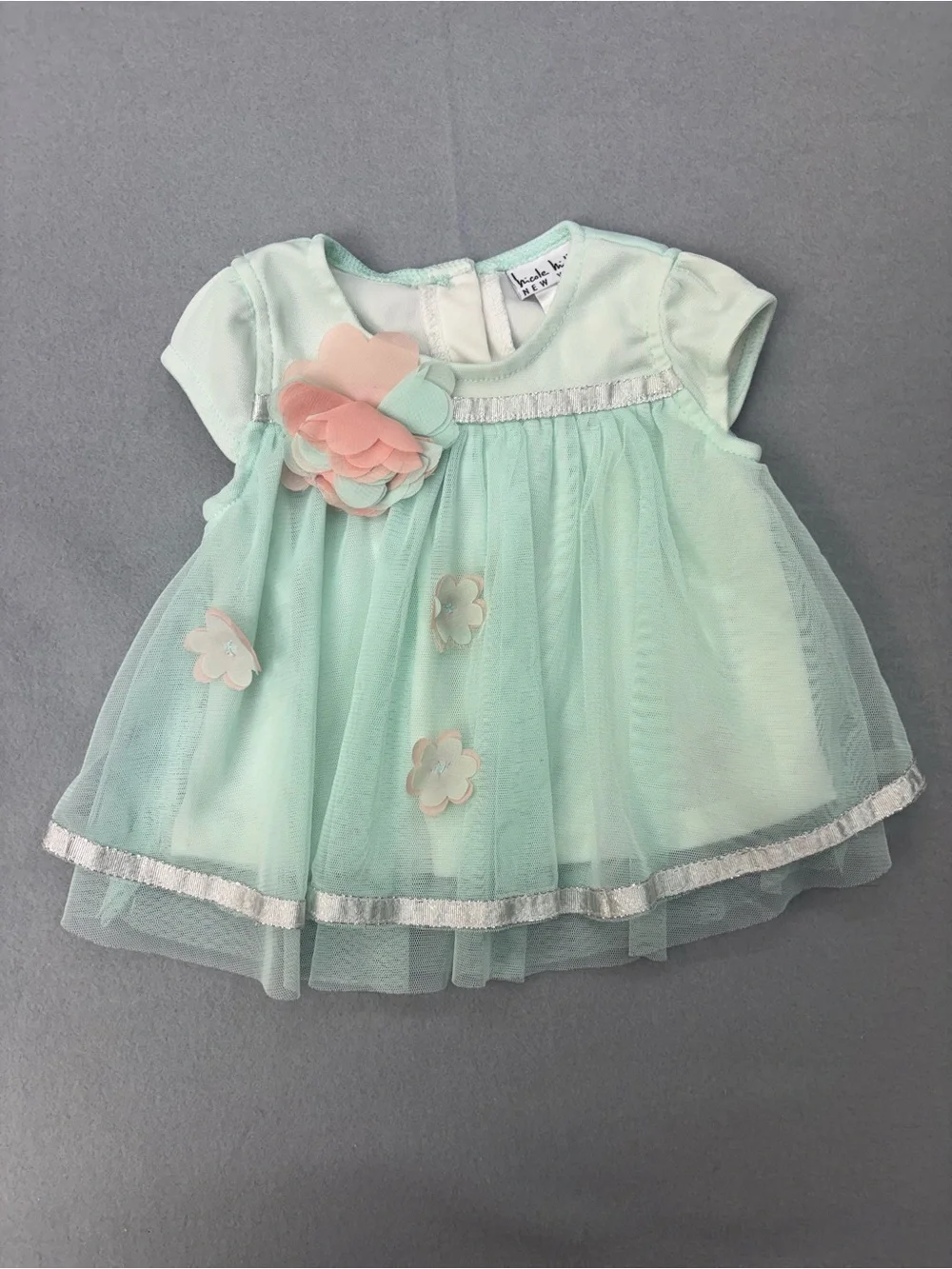 Nicole Miller Mint Green Baby Dress with Blush Flower